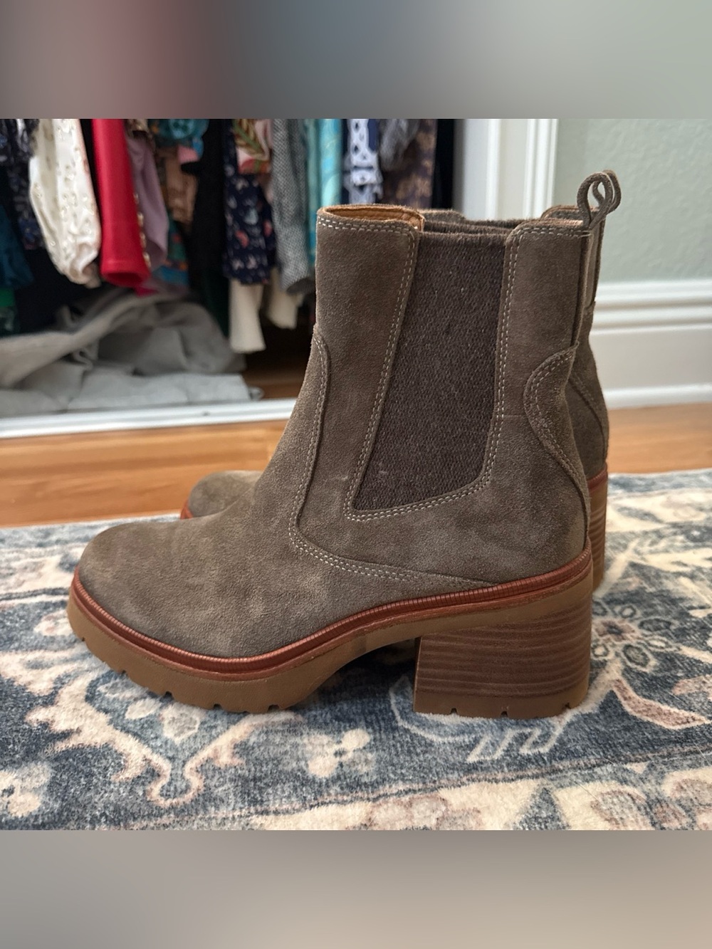 Suede Chelsea Booties in Taupe - Women's Slip-On Ankle Boots